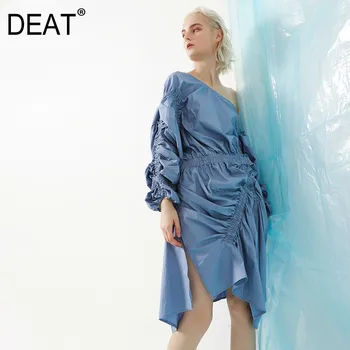 DEAT 2020 New Autumn Winter Round Neck Long Sleeve Blue Pleated Drawstring Hem Vent Big Size Dress Women Fashion Tide JO366
DEAT 2020 New Autumn Winter Round Neck Long Sleeve Blue Pleated Drawstring Hem Vent Big Size Dress Women Fashion Tide JO366