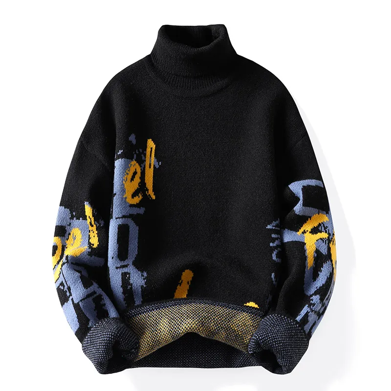 

New Fall Winter Harajuku Fashion Sweater Men Long Sleeve Turtleneck Male Pullovers Sweaters Thick Warm Mens Christmas Jumper