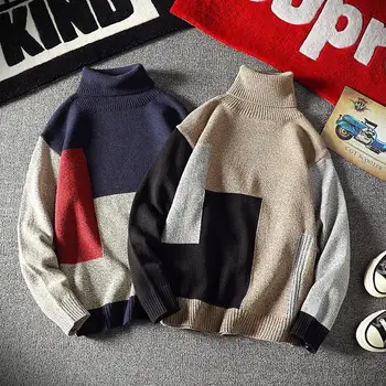 Winter Japanese Harajuku Retro Turtleneck Stitching Contrast Long Sleeve Sweater Mens Pullover Sweaters
Winter Japanese Harajuku Retro Turtleneck Stitching Contrast Long Sleeve Sweater Mens Pullover Sweaters