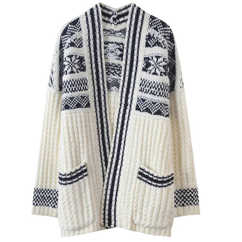 Tunjuefs Loose Striped Cardigan Women Sweater Coat Pockets Geometric Pattern Streetwear Long Sleeve Knitted Top Casual Outwear
Tunjuefs Loose Striped Cardigan Women Sweater Coat Pockets Geometric Pattern Streetwear Long Sleeve Knitted Top Casual Outwear