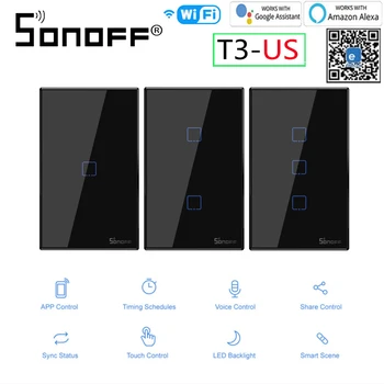 

SONOFF T3 US Wifi Smart Switch 1/2/3Gang eWeLink Light Switch Support 433MHz Remote Control Works With Alexa Google Home IFTTT