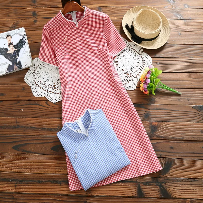 Japanese-style Mori Girl Line Artistic Retro Chinese Style Ethnic-Style Plaid Mid-length Cotton Linen Short-sleeve Dress
Japanese-style Mori Girl Line Artistic Retro Chinese Style Ethnic-Style Plaid Mid-length Cotton Linen Short-sleeve Dress