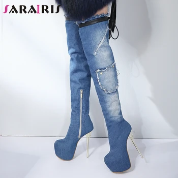 SARAIRIS New Female 2020 Sexy Novelty Boots Over The Knee Boots Women Platform Thin High Heels Denim Thigh High Shoes Woman
SARAIRIS New Female 2020 Sexy Novelty Boots Over The Knee Boots Women Platform Thin High Heels Denim Thigh High Shoes Woman