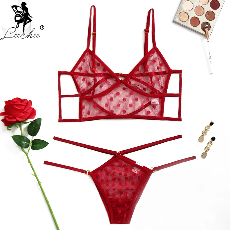 Leechee Women Bondage Push up Bra set Wine Red Cute Dot Mesh Transparent Bra and Panty Comfortable Wire Free Bralette Lenceria
Leechee Women Bondage Push up Bra set Wine Red Cute Dot Mesh Transparent Bra and Panty Comfortable Wire Free Bralette Lenceria