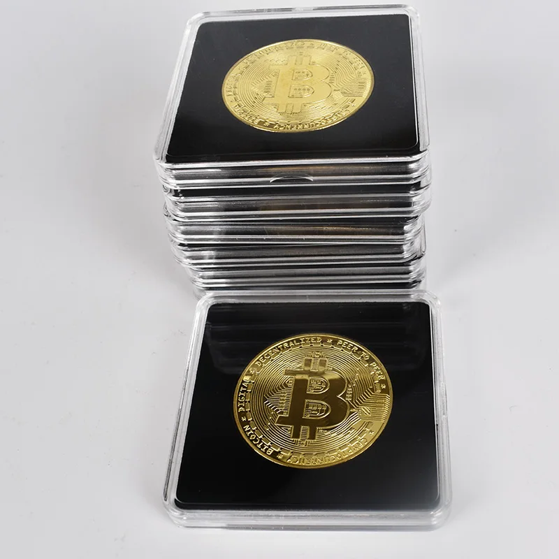 40 мм Золотая Биткоин монета с акриловым квадратным чехлом Litecoin Eth XRP криптовалюта