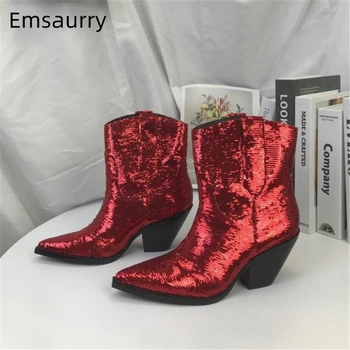 Bling Laser Sequins Ankle Boots Women Sexy Pointed Toe Square Heel Patchwork Slip-on Autumn Winter Boots Woman
Bling Laser Sequins Ankle Boots Women Sexy Pointed Toe Square Heel Patchwork Slip-on Autumn Winter Boots Woman