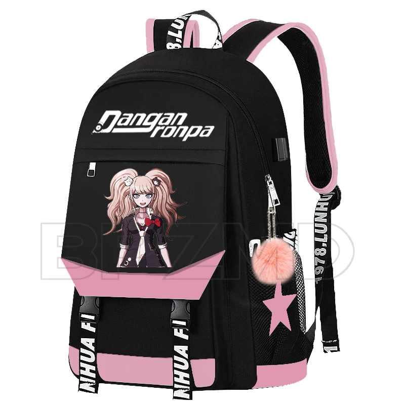 Anime Danganronpa Junko Chain Backpack For Women Men USB Charge Canvas Student Mochilas For Teenagers Boys Girls School Bags Anime Danganronpa Junko Chain Backpack For Women Men USB Charge Canvas Student Mochilas For Teenagers Boys Girls School Bags