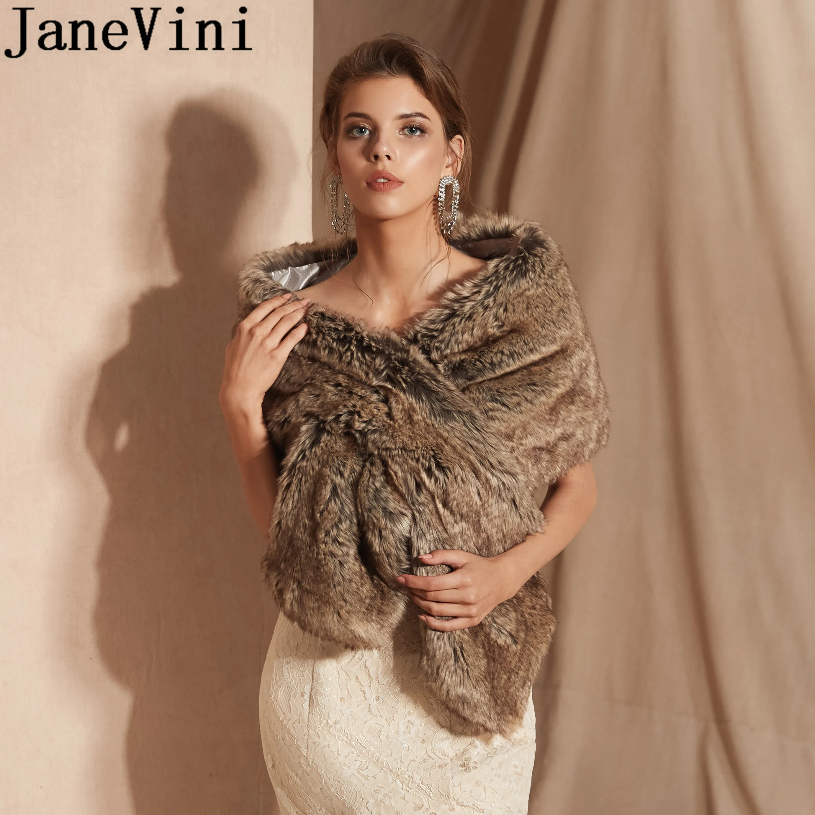 

JaneVini Fashion Women Faux Fur Wrap Winter Wedding Dress Bolero Cape Bride Shrugs Bride Bridesmaid Shawl Fur Stoles Braut Jacke