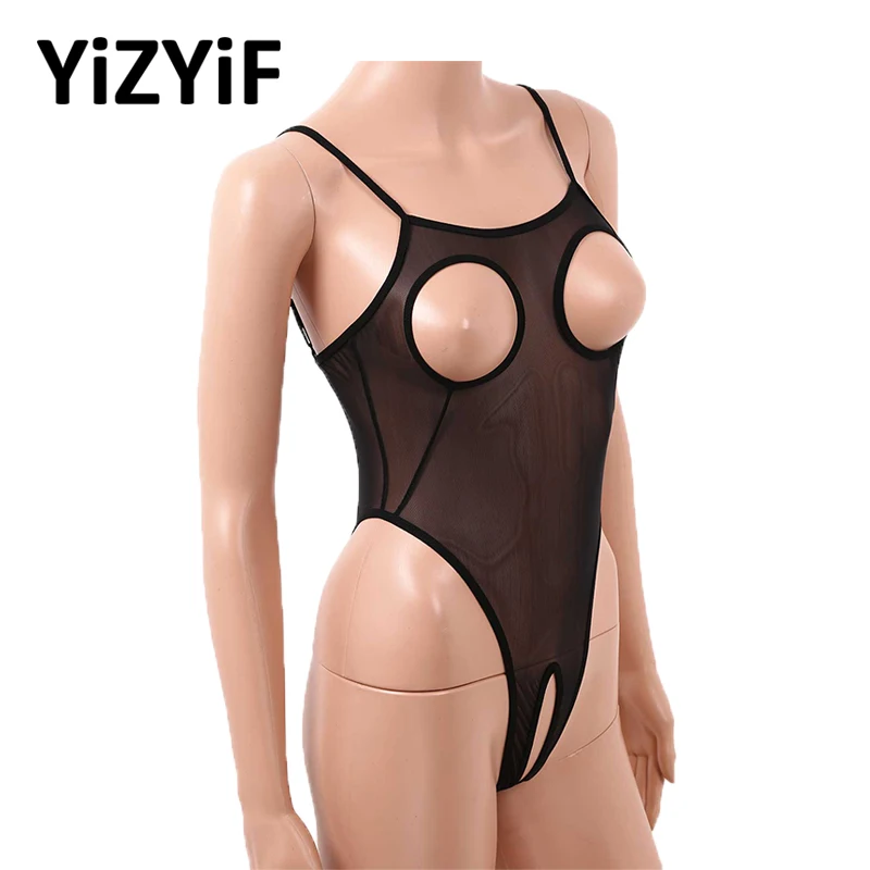 

Womens One-piece See Through Sheer Mesh Lingerie Bodysuit Breast Hollow Out Backless Crotchless Thong Leotard Bodysuit Nightwear