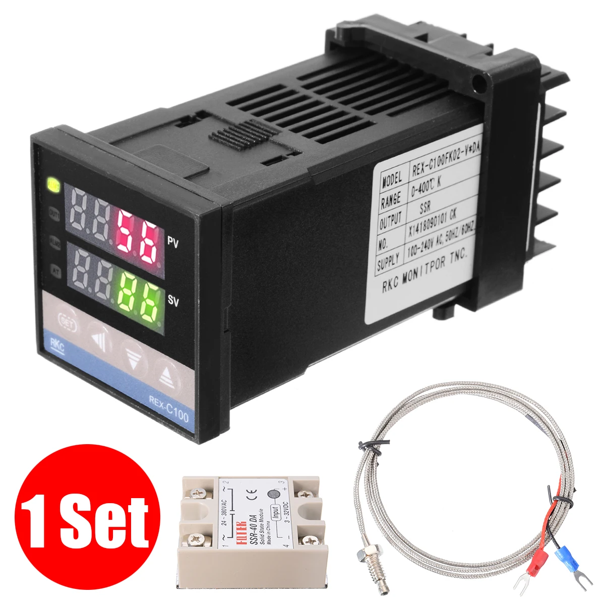 New REX-C100 LCD PID Temperature Controller + Solid State Relay + K Thermocouple High Quality Digital Temperature Controller