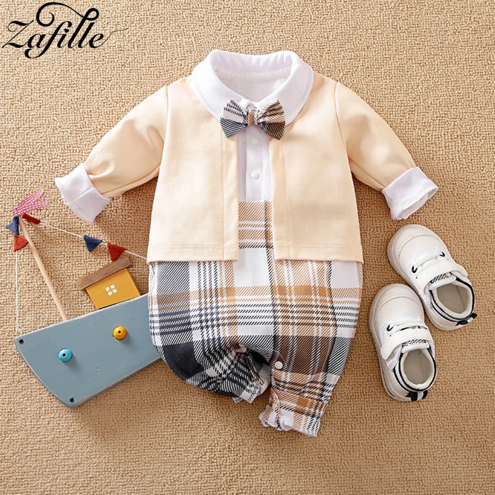 

ZAFILLE Men's Newborn Clothes Gentleman Overalls For Boys Baby 0-18M Baby Romper And Necktie Handsome Jumpsuit For Kids Clothing