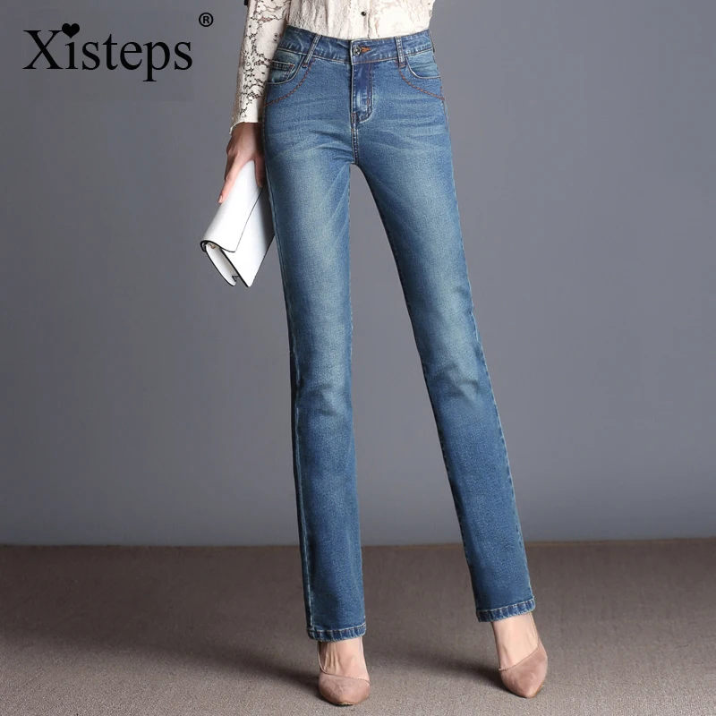 Xisteps Новый 2021 женские джинсы осень-зима свободные прямые стрейч брюки для девочек