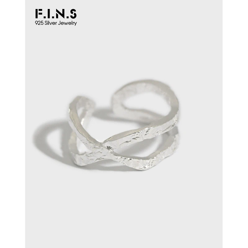 

F.I.N.S Korea Fashion Woman INS Texture Crossed S925 Sterling Silver Ring Concave and Convex Open Adjustable Finger Rings