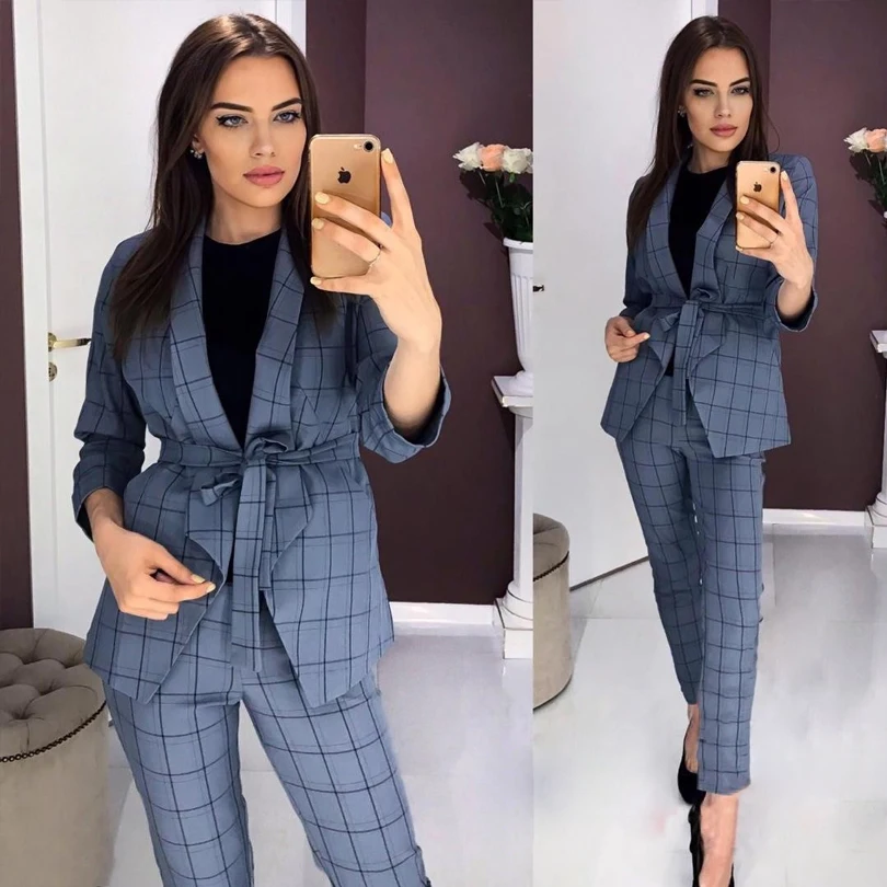 MVGIRLRU Office Lady Pants Suits Plaid Pattern Turn-down Collar Sashes Blazer + Elastic Waist Pant 2 Piece Sets
MVGIRLRU Office Lady Pants Suits Plaid Pattern Turn-down Collar Sashes Blazer + Elastic Waist Pant 2 Piece Sets