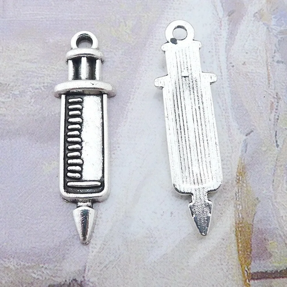 Фото 200pcs Syringe Charms 9mm x 30mm DIY Jewelry Making Pendant antique silver color | Украшения и аксессуары