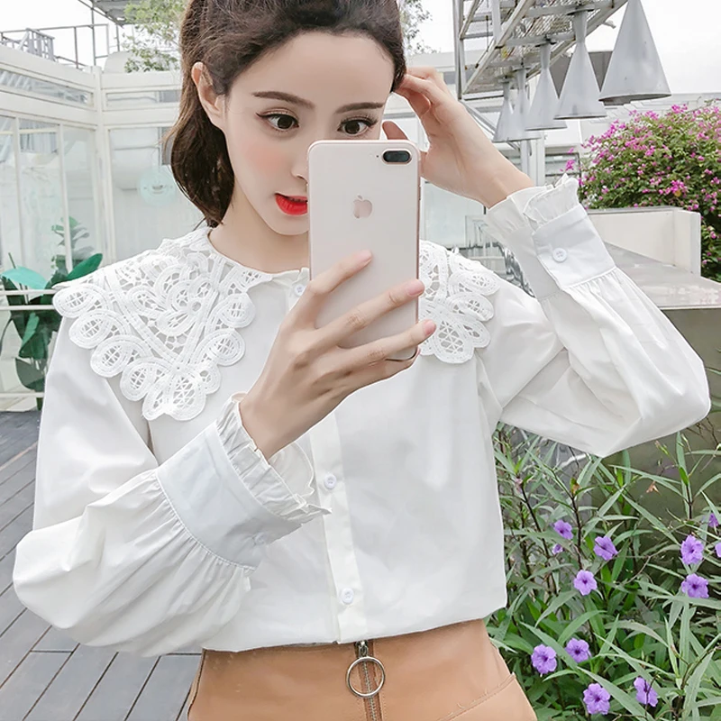 Fashion Women's Tops Autumn 2019 Lace Peter Pan Collar Long Sleeve Blouses Shirt Loose Casual Women Chiffon Shirt Blouses 516D7
Fashion Women's Tops Autumn 2019 Lace Peter Pan Collar Long Sleeve Blouses Shirt Loose Casual Women Chiffon Shirt Blouses 516D7