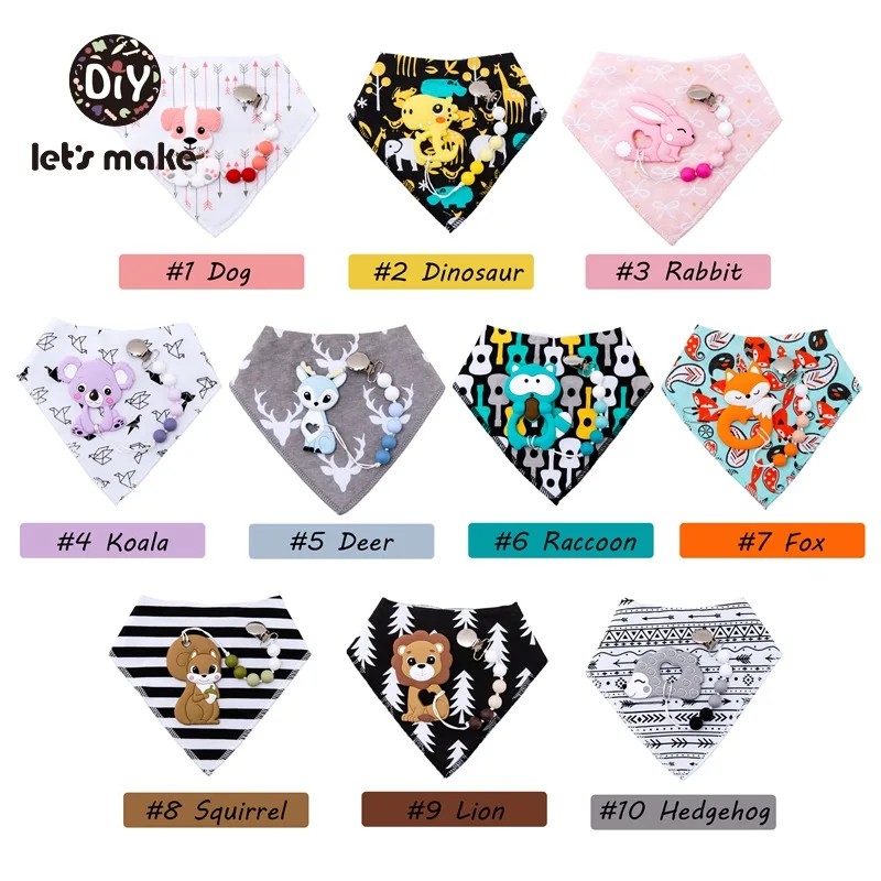 

Let's Make Baby Bibs Silicone Teether Pacifier Chain Holder For Nipples Personalized 1PC Soft BPA Free Animal Feeding Drool Bibs