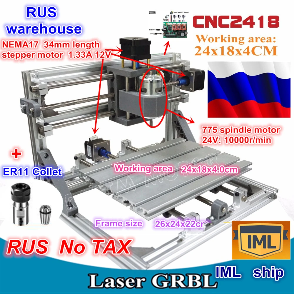 RU ship 2418 GRBL control DIY CNC machine working area 24x18x4.0cm,3 Axis Pcb Milling machine Wood Router,Carving Engraver,v2.5
RU ship 2418 GRBL control DIY CNC machine working area 24x18x4.0cm,3 Axis Pcb Milling machine Wood Router,Carving Engraver,v2.5