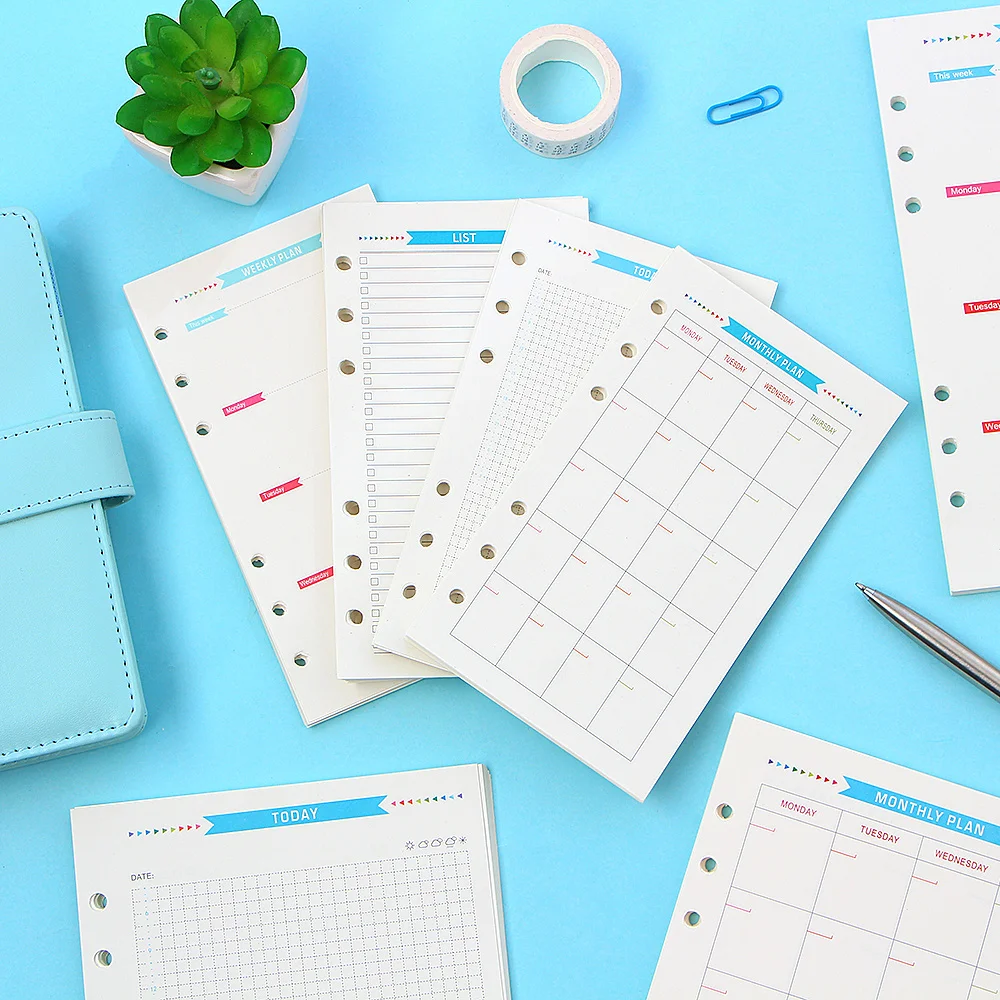 6 Holes Spiral Planner Refill Inner Paper Diary Weekly Monthly Plan To Do List Colorful Page for A6/A5 Loose Leaf Notebook | Канцтовары