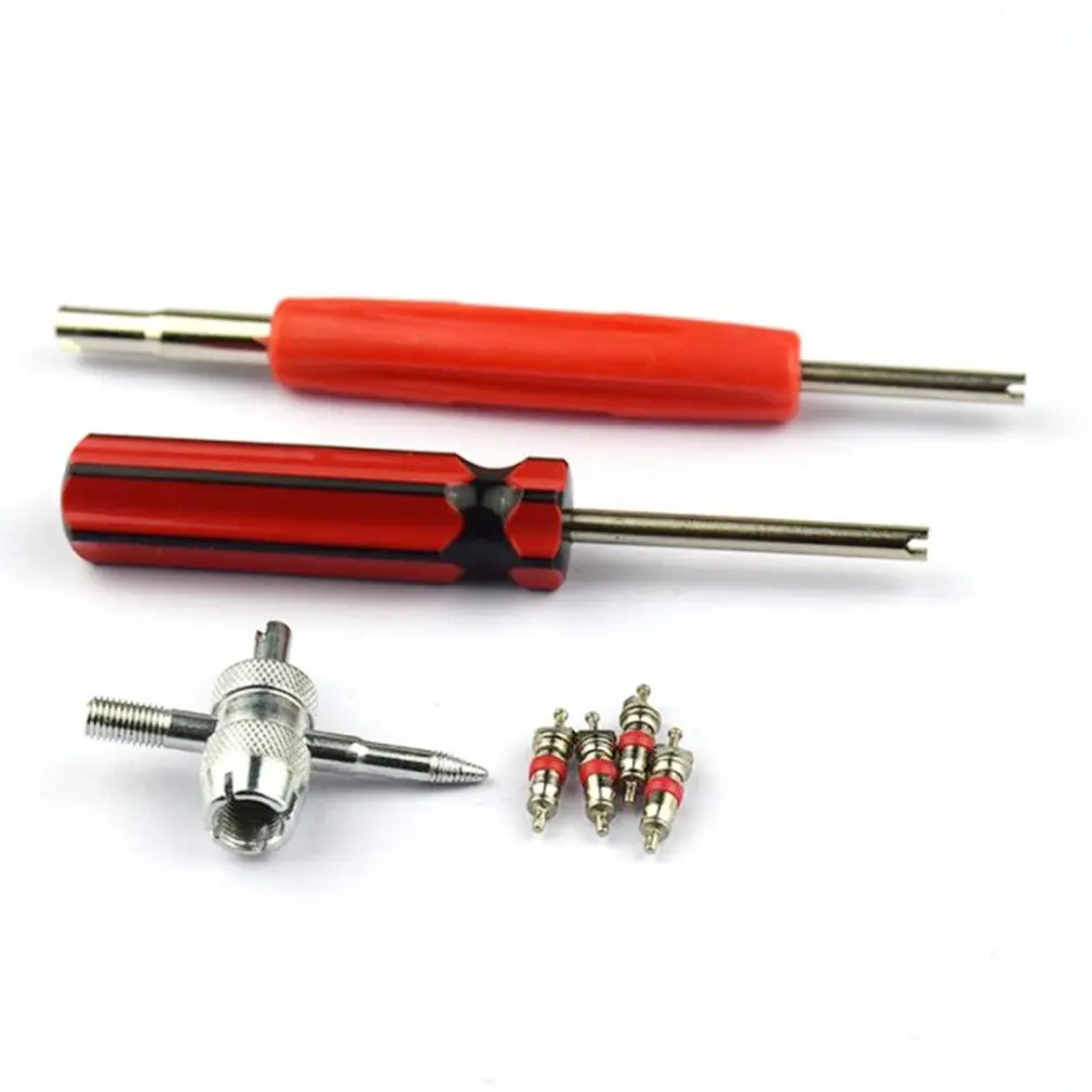 Tire Valve Repair Tool Set Dual Single Head Valve Core Remover Tools with 4-Way Valve Tool Brass Valve Cores
Tire Valve Repair Tool Set Dual Single Head Valve Core Remover Tools with 4-Way Valve Tool Brass Valve Cores