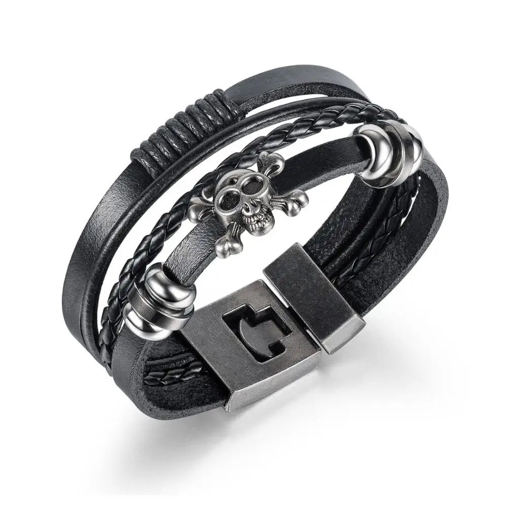 Men Bracelet Leather Bracelet Stainless Steel Bangles Luxury Brand Round Black Retro Fashion Punk Skull Wristband Mens Jewelry 
Men Bracelet Leather Bracelet Stainless Steel Bangles Luxury Brand Round Black Retro Fashion Punk Skull Wristband Mens Jewelry