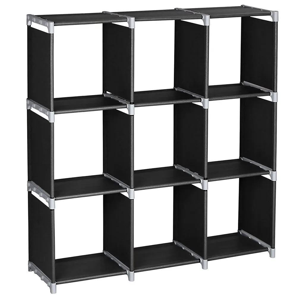 

Storage Shelf Multifunctional Assembled 3 Tiers 9 Compartments Black or Dark Brown