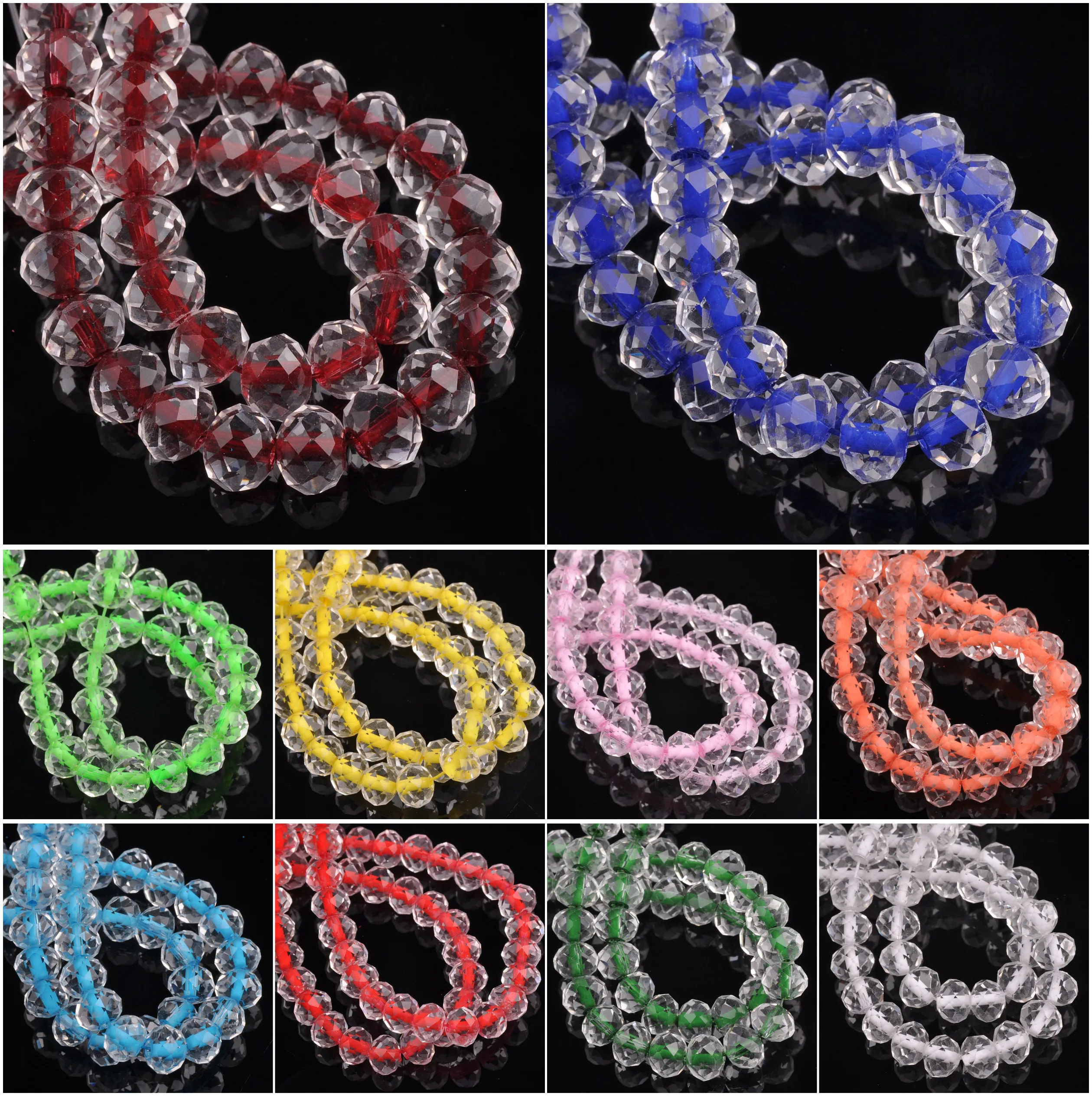 

Rondelle Faceted Crystal Glass Colorful Core 6x4mm 8x6mm Loose Spacer Beads Lot for Jewelry Making DIY Crafts Findings