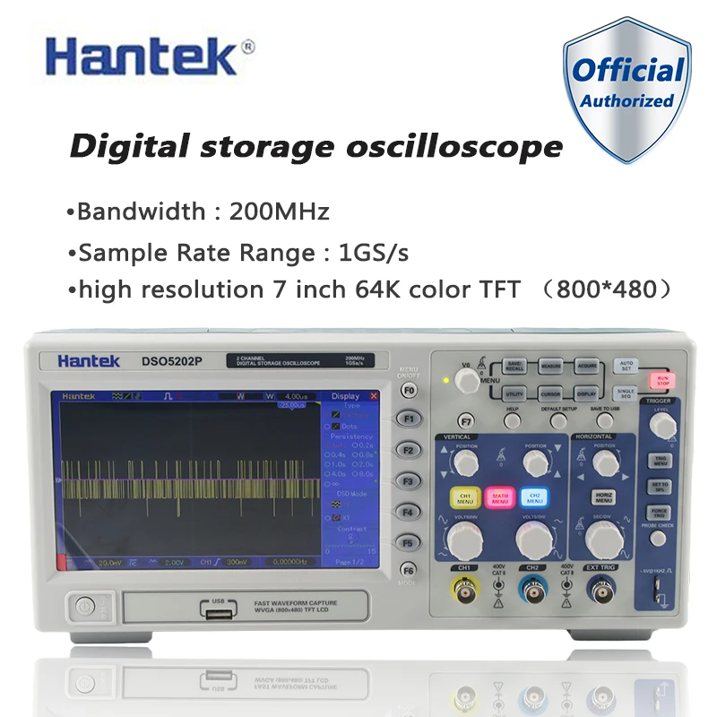 Hantek DSO5202P Digital Oscilloscope 200MHz bandwidth 2 Channels PC USB LCD Portable Osciloscopio Portatil Electrical Tools
Hantek DSO5202P Digital Oscilloscope 200MHz bandwidth 2 Channels PC USB LCD Portable Osciloscopio Portatil Electrical Tools