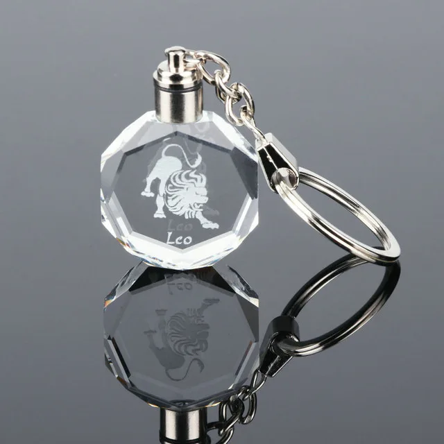 crystal 12 constellation key chain laser engraved colorful led