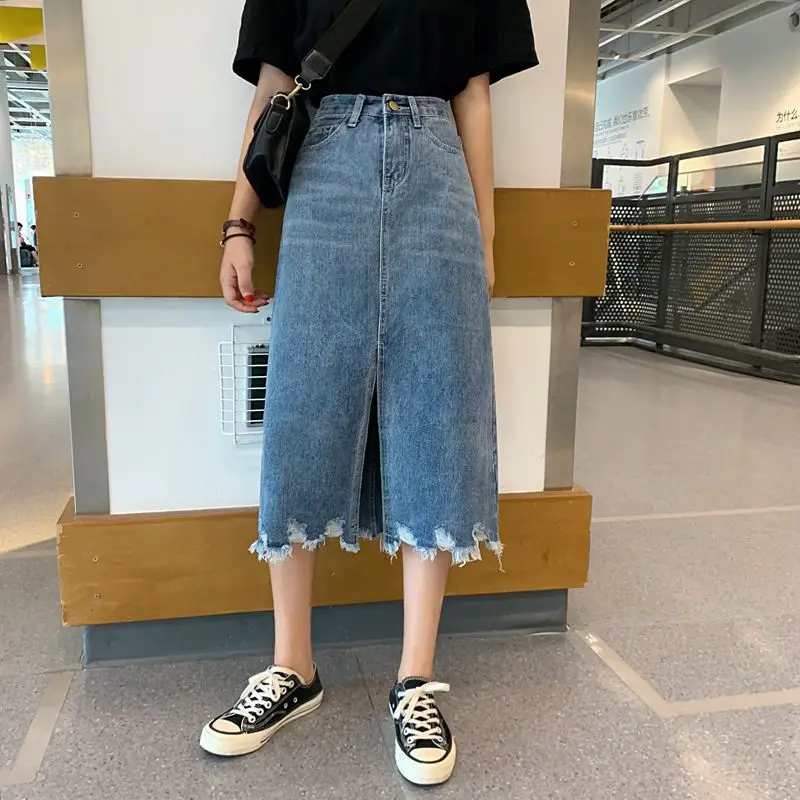 2019 Autumn And Winter New Style Flash Slit Denim Skirt Mid-length Women's Korean-style Skirt High-waisted A- line Skirt
2019 Autumn And Winter New Style Flash Slit Denim Skirt Mid-length Women's Korean-style Skirt High-waisted A- line Skirt