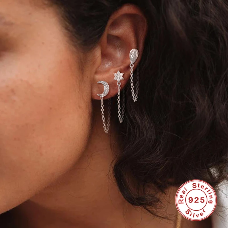 Fashion Single Drop Earrings Zircon moonl 925 Sterling Silver chain party gift Jewelry Dangle earrings
Fashion Single Drop Earrings Zircon moonl 925 Sterling Silver chain party gift Jewelry Dangle earrings