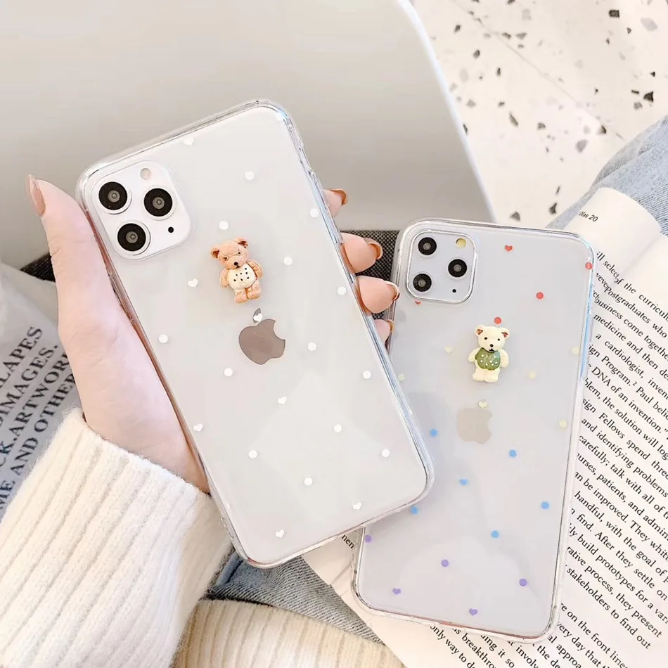 Защитный чехол для iPhone 11 Pro Max милый прозрачный силиконовый в горошек с милым