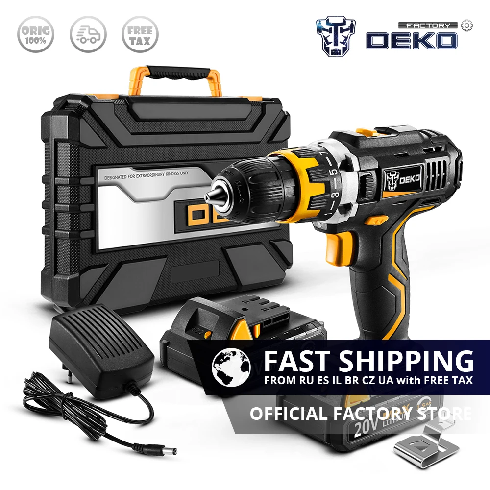 Factory Outlet DEKO GCD20DU2 20V Max Electric Screwdriver Mini Wireless Power Driver DC Lithium-Ion Battery LED Cordless Drill
Factory Outlet DEKO GCD20DU2 20V Max Electric Screwdriver Mini Wireless Power Driver DC Lithium-Ion Battery LED Cordless Drill