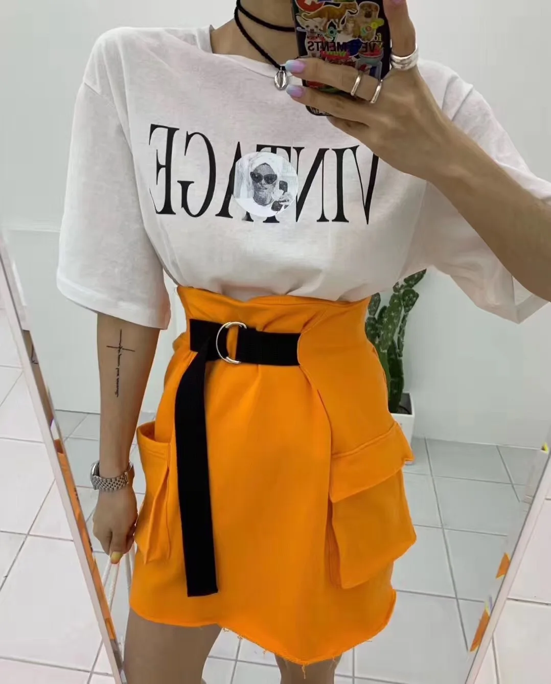 

South Korea Dongdaemun Women's 2019 New Style Versatile High-waisted Tied Belt Fashion Western Style Half-length Short Skirt