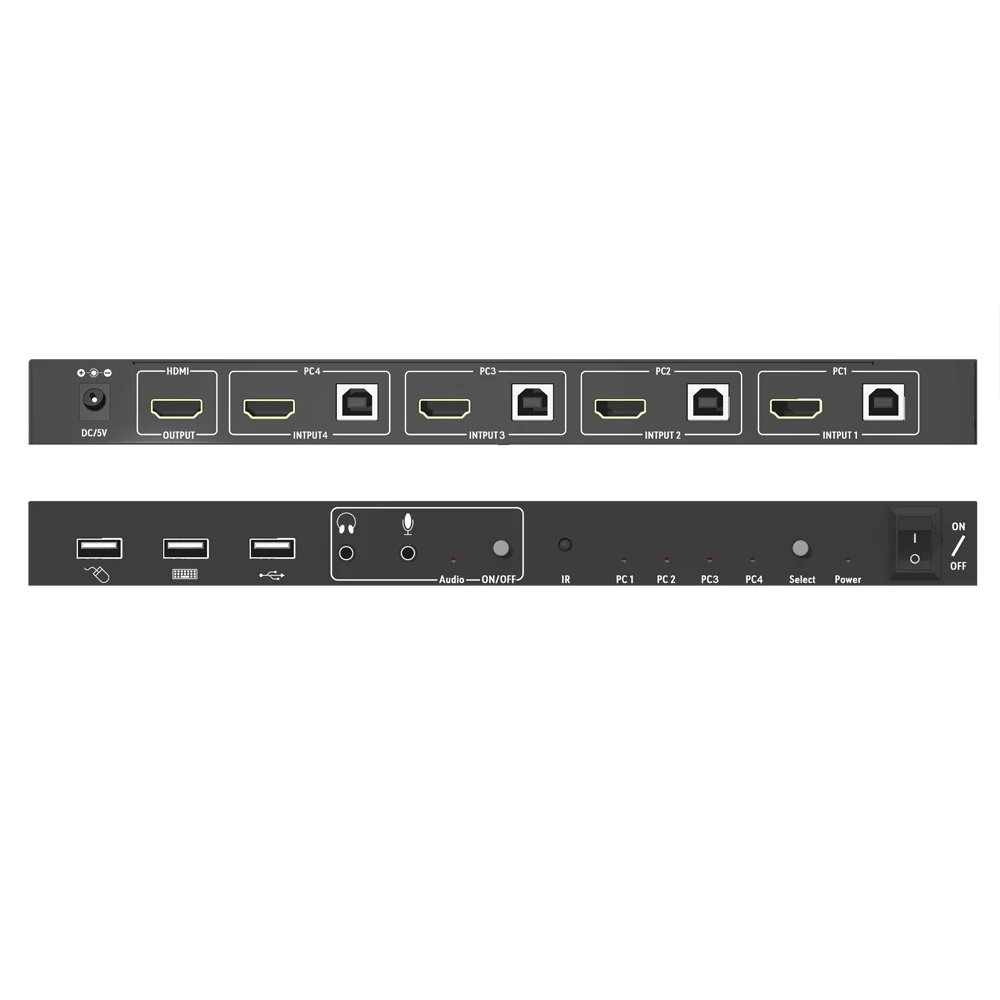HDMI-compatible KVM Switch 4K 60Hz 4 PC Console 4*1 Sharing Keyboard Mouse Printer Plug & Paly Splitter Video Sound USB Card HUB
HDMI-compatible KVM Switch 4K 60Hz 4 PC Console 4*1 Sharing Keyboard Mouse Printer Plug & Paly Splitter Video Sound USB Card HUB