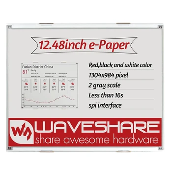Waveshare12.48Inch E-Ink Raw Display, 1304-984 Resolution,Red/Black/White Three-Color, SPI Interface, Without PCB
Waveshare12.48Inch E-Ink Raw Display, 1304-984 Resolution,Red/Black/White Three-Color, SPI Interface, Without PCB