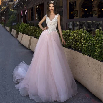 V-Neck Applique Lace Beads Illusion Back Pink Tulle A-Line Boho 2021 Spring 2020 Fall Wedding Dress Bridal Gown Vestido De Novia
V-Neck Applique Lace Beads Illusion Back Pink Tulle A-Line Boho 2021 Spring 2020 Fall Wedding Dress Bridal Gown Vestido De Novia