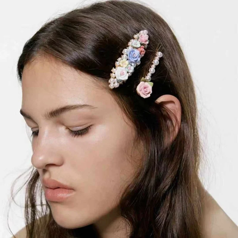 Simulated Pearl Rhinestone Barrette Hairpins ZA Hairpin Headwear for Women Sweet Colorful Flower Hair Clip Accessories F08761 
Simulated Pearl Rhinestone Barrette Hairpins ZA Hairpin Headwear for Women Sweet Colorful Flower Hair Clip Accessories F08761