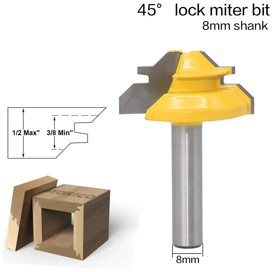 1Pc 45 Degree Lock Miter Router Bit 8Inch Shank Woodworking Tenon Milling Cutter Tool Drilling Milling For Wood Carbide Alloy
1Pc 45 Degree Lock Miter Router Bit 8Inch Shank Woodworking Tenon Milling Cutter Tool Drilling Milling For Wood Carbide Alloy