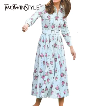 TWOTWINSTYLE Casual Print Dresses Womens Lapel Collar Lantern Long Sleeve High Waist With Sashes Ruched Dress Female Fashion New
TWOTWINSTYLE Casual Print Dresses Womens Lapel Collar Lantern Long Sleeve High Waist With Sashes Ruched Dress Female Fashion New