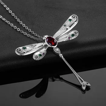 Sterling Silver Pendant For Women Vintage Red Dragonfly Pendant Inlaid Garnet Gemstone Korean Style Silver Jewelry Party Gift 
Sterling Silver Pendant For Women Vintage Red Dragonfly Pendant Inlaid Garnet Gemstone Korean Style Silver Jewelry Party Gift