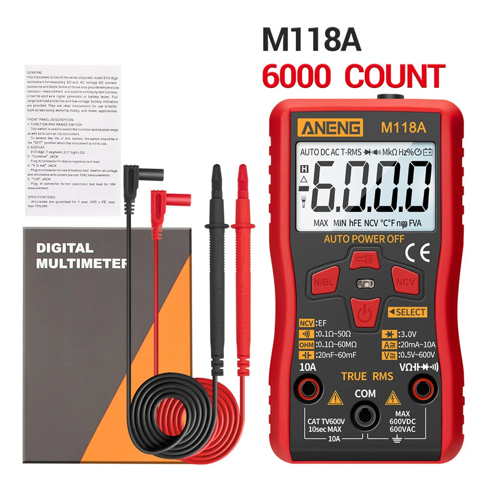 M118A Mini Digital Multimeter Tester Auto Range Multimeter True Rms Ammeter Meter with NCV Data Hold 6000counts Flashlight
M118A Mini Digital Multimeter Tester Auto Range Multimeter True Rms Ammeter Meter with NCV Data Hold 6000counts Flashlight