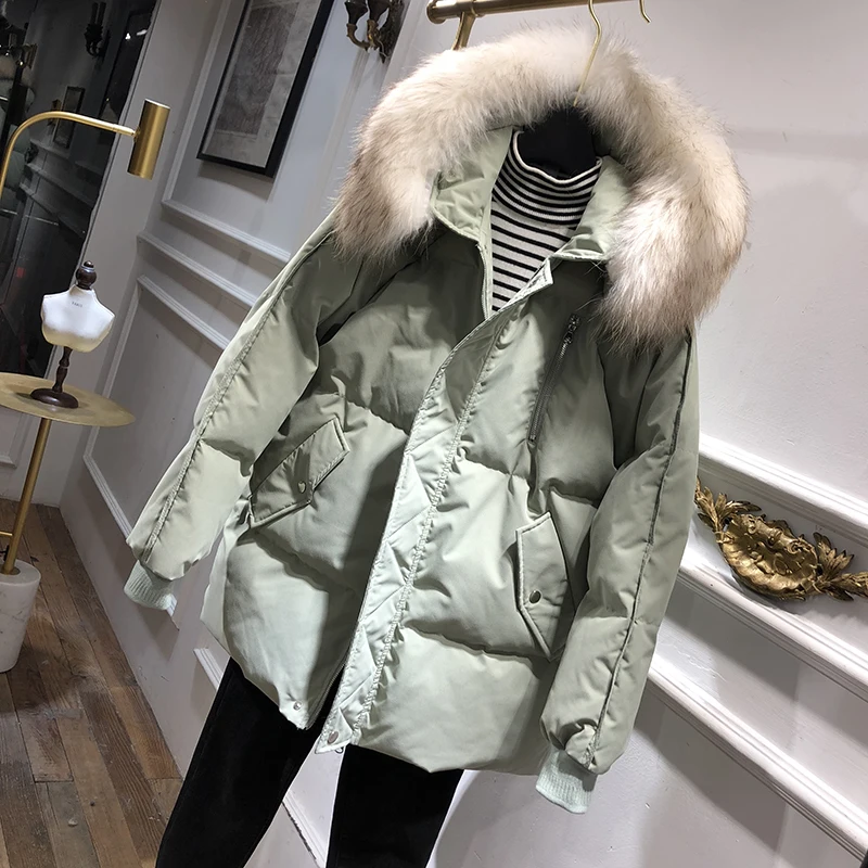 Фото Женское пальто зимнее пуховое белая пуховая куртка Женская Корейская теплая