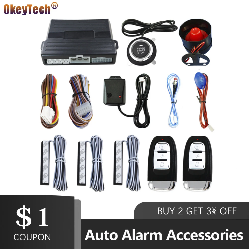 OkeyTech PKE Auto Alarm System With Keyless Entry Remote Engine Start Universal Vehicle Keyless Alarm Go Shock Warn Push Button
OkeyTech PKE Auto Alarm System With Keyless Entry Remote Engine Start Universal Vehicle Keyless Alarm Go Shock Warn Push Button
