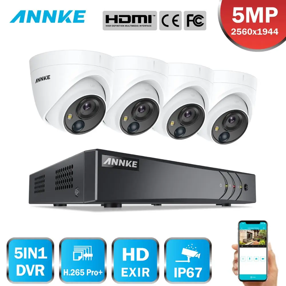 

ANNKE 8CH 5MP Security Camera System 5MP Lite 5IN1 H.265+ DVR With 4PCS 5MP PIR HD EXIR Dome Weatherproof Surveillance CCTV Kit