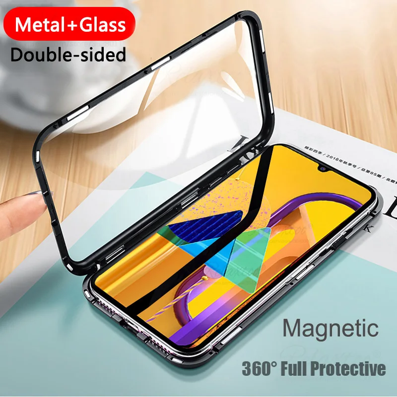 Luxury Double sided Tempered glass Metal Magnetic Case for Samsung Galaxy M30s Phone Magnet Cover 360 Full Protection shell | Мобильные