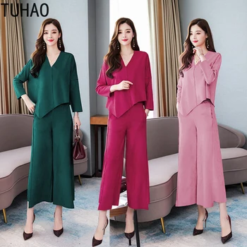 TUHAO Plus Size Two Piece Set Top and Pants Wide Leg Pants Suits Spring Autumn Long Sleeves Office Lady Womens Outfits Sets WM03
TUHAO Plus Size Two Piece Set Top and Pants Wide Leg Pants Suits Spring Autumn Long Sleeves Office Lady Womens Outfits Sets WM03