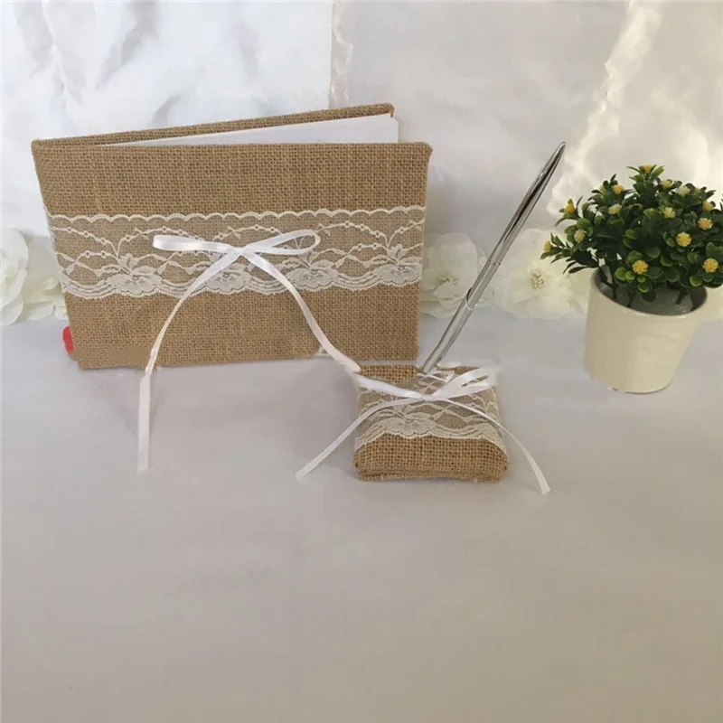 Vintage Lace Jute Ribbon Wedding Party Guest Book Register Pen Holder Set
Vintage Lace Jute Ribbon Wedding Party Guest Book Register Pen Holder Set