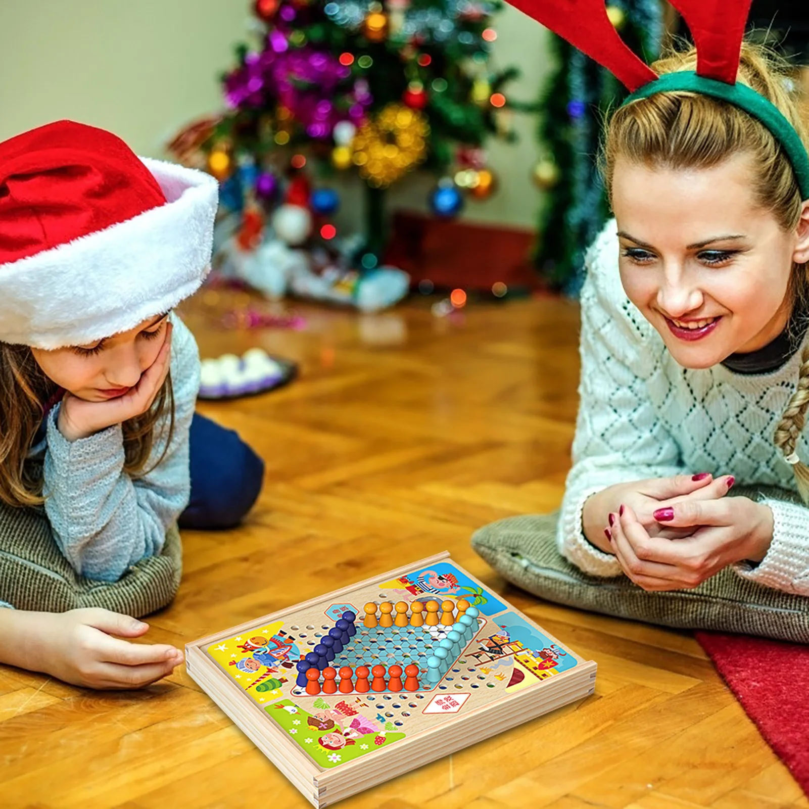 Generic Board Game Chess Set 9 in 1 Portable Wooden Flying Chess