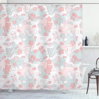 Doodle Shower Curtain Cartoon Styled Cats Bats and Skulls Japanese Inspired Kawaii Design Bathroom Decor Set with Hooks 70" Long
Doodle Shower Curtain Cartoon Styled Cats Bats and Skulls Japanese Inspired Kawaii Design Bathroom Decor Set with Hooks 70" Long